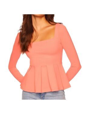 NWT Susana Monaco Square Neck Pink Long Sleeve Peplum Top Size Small